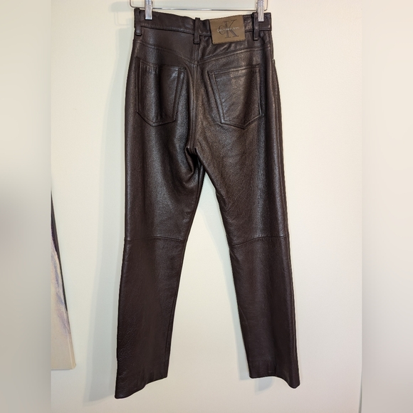 Vintage Calvin Klein 90s Leather Pants 5 / Small Brown - Picture 5 of 13